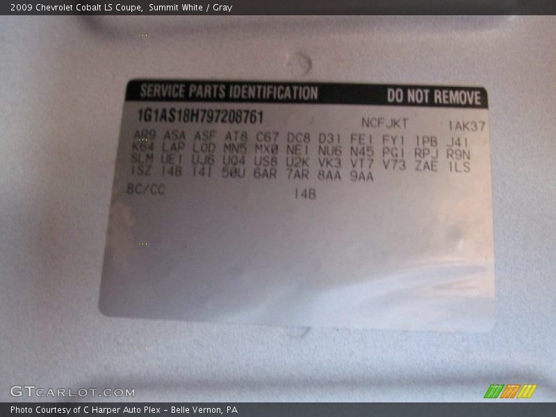 2009 Cobalt LS Coupe Summit White Color Code 14B