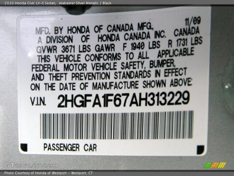 Alabaster Silver Metallic / Black 2010 Honda Civic LX-S Sedan