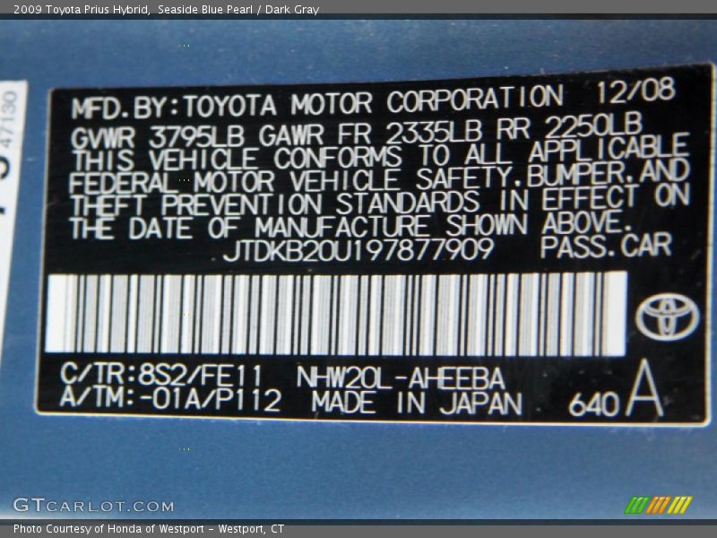 Seaside Blue Pearl / Dark Gray 2009 Toyota Prius Hybrid