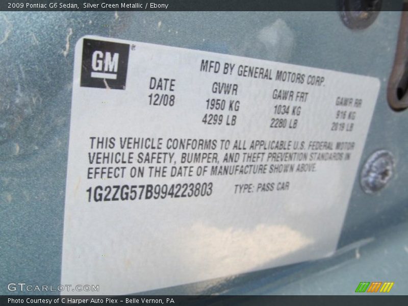 Silver Green Metallic / Ebony 2009 Pontiac G6 Sedan