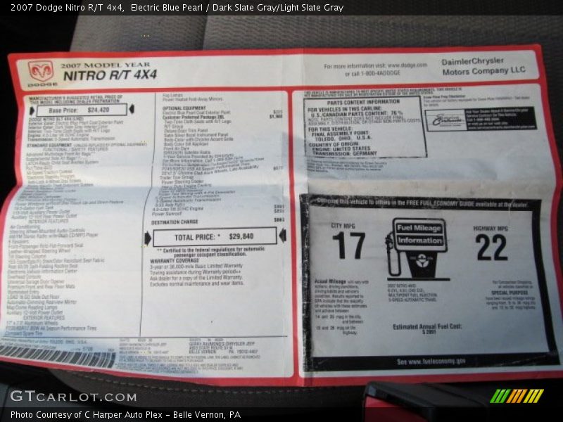  2007 Nitro R/T 4x4 Window Sticker