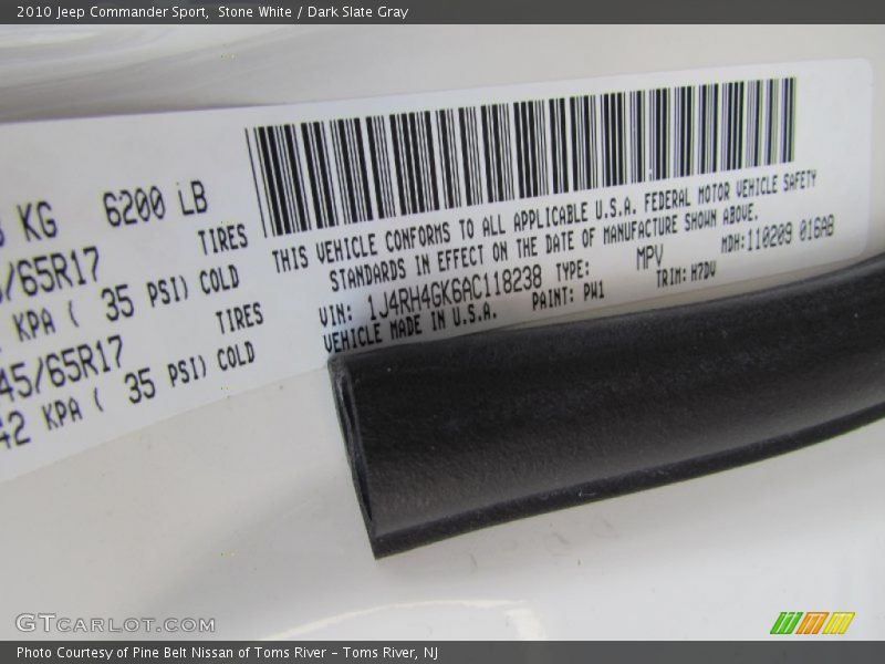 Stone White / Dark Slate Gray 2010 Jeep Commander Sport