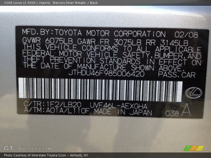 Mercury Silver Metallic / Black 2008 Lexus LS 600h L Hybrid