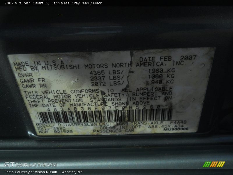 Satin Mesai Gray Pearl / Black 2007 Mitsubishi Galant ES