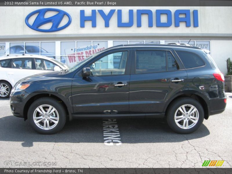 Pacific Blue Pearl / Beige 2012 Hyundai Santa Fe Limited V6 AWD