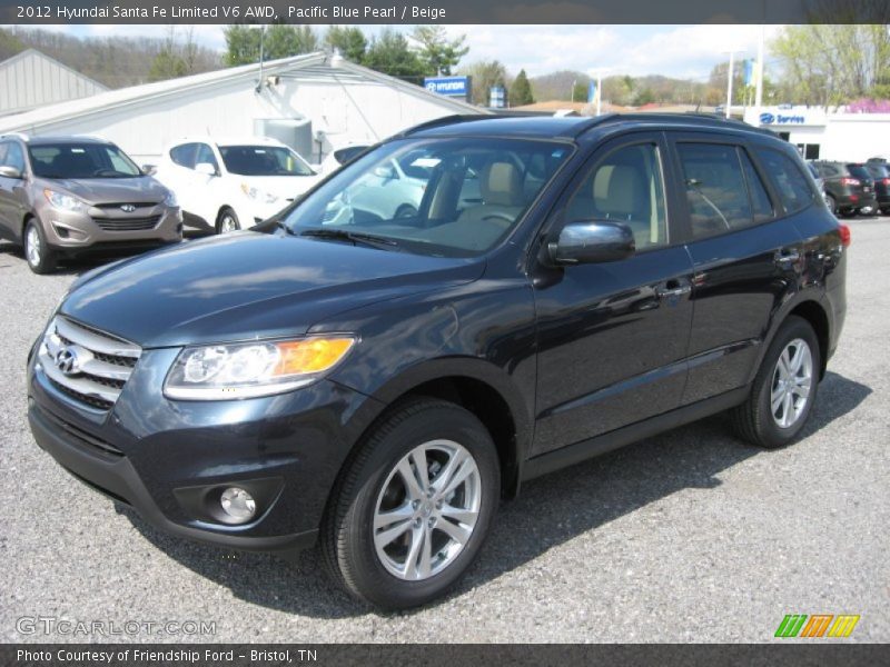 Pacific Blue Pearl / Beige 2012 Hyundai Santa Fe Limited V6 AWD