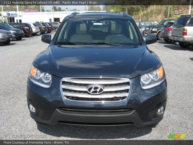 Pacific Blue Pearl / Beige 2012 Hyundai Santa Fe Limited V6 AWD