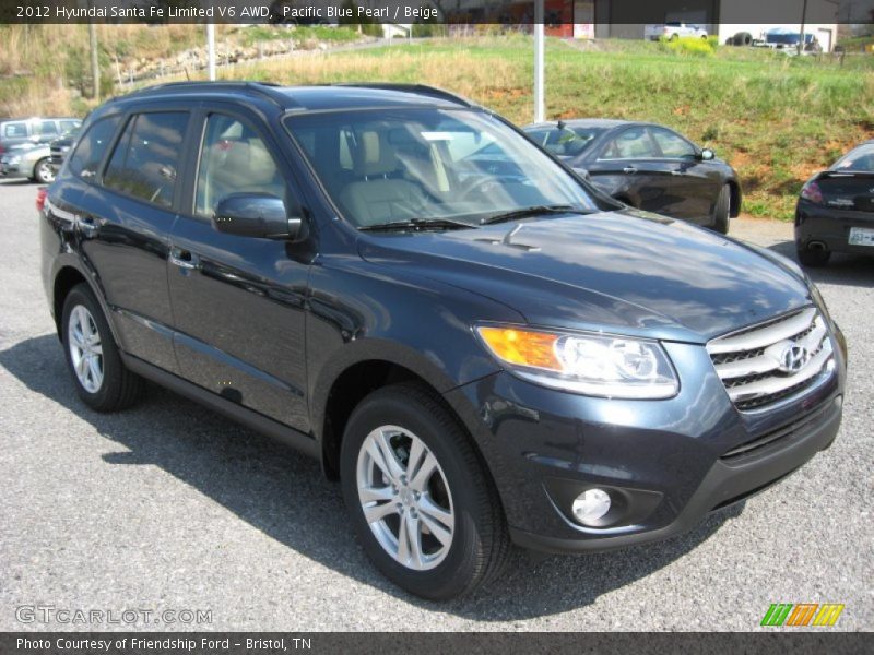Pacific Blue Pearl / Beige 2012 Hyundai Santa Fe Limited V6 AWD