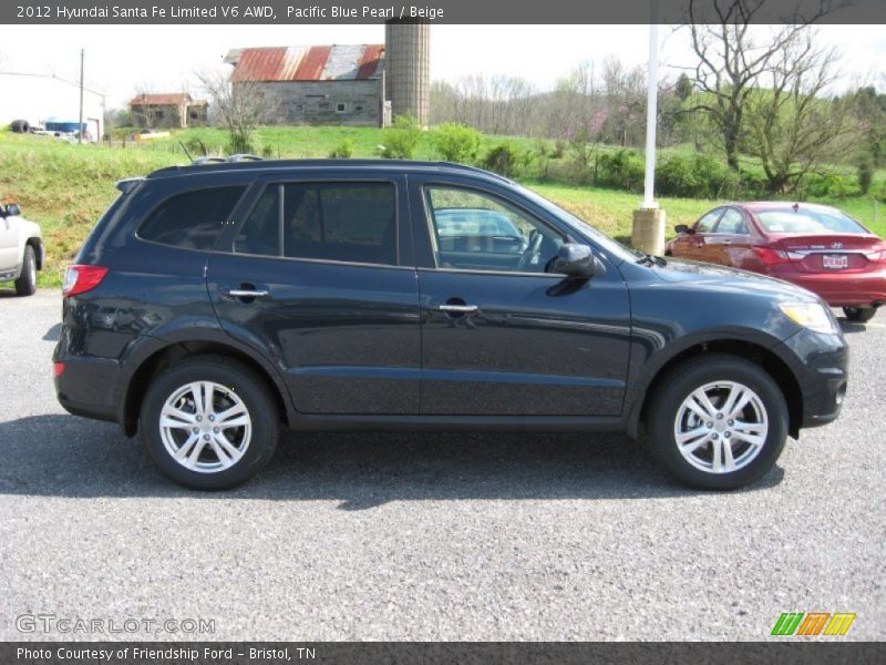 Pacific Blue Pearl / Beige 2012 Hyundai Santa Fe Limited V6 AWD