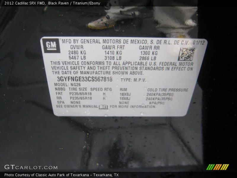 Black Raven / Titanium/Ebony 2012 Cadillac SRX FWD