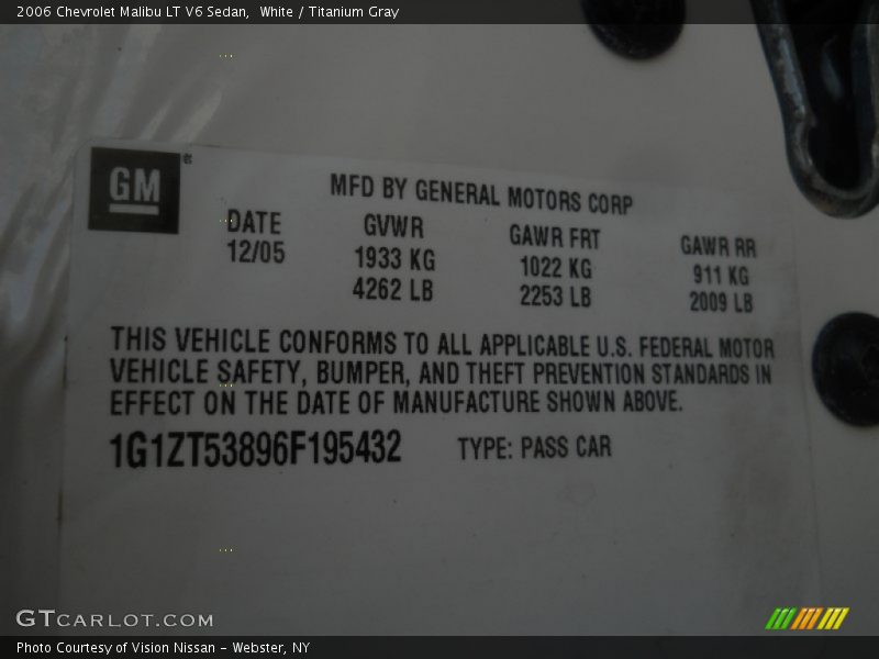 White / Titanium Gray 2006 Chevrolet Malibu LT V6 Sedan