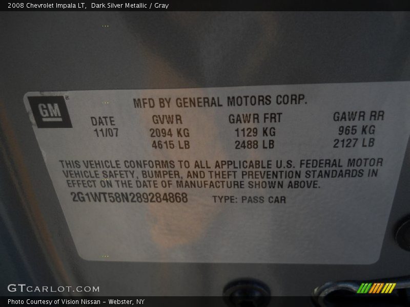 Dark Silver Metallic / Gray 2008 Chevrolet Impala LT