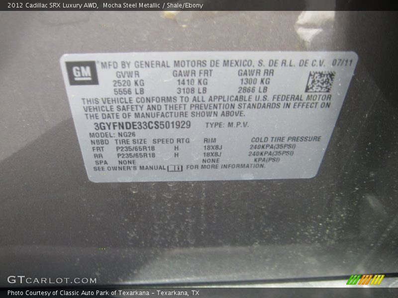 Mocha Steel Metallic / Shale/Ebony 2012 Cadillac SRX Luxury AWD
