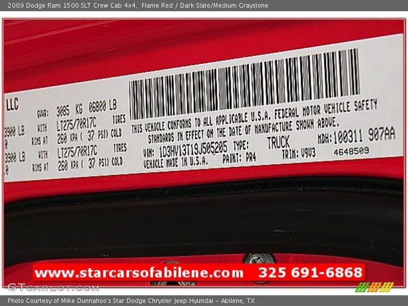 Flame Red / Dark Slate/Medium Graystone 2009 Dodge Ram 1500 SLT Crew Cab 4x4