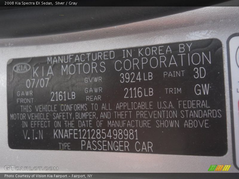 2008 Spectra EX Sedan Silver Color Code 3D