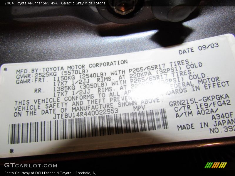 Galactic Gray Mica / Stone 2004 Toyota 4Runner SR5 4x4