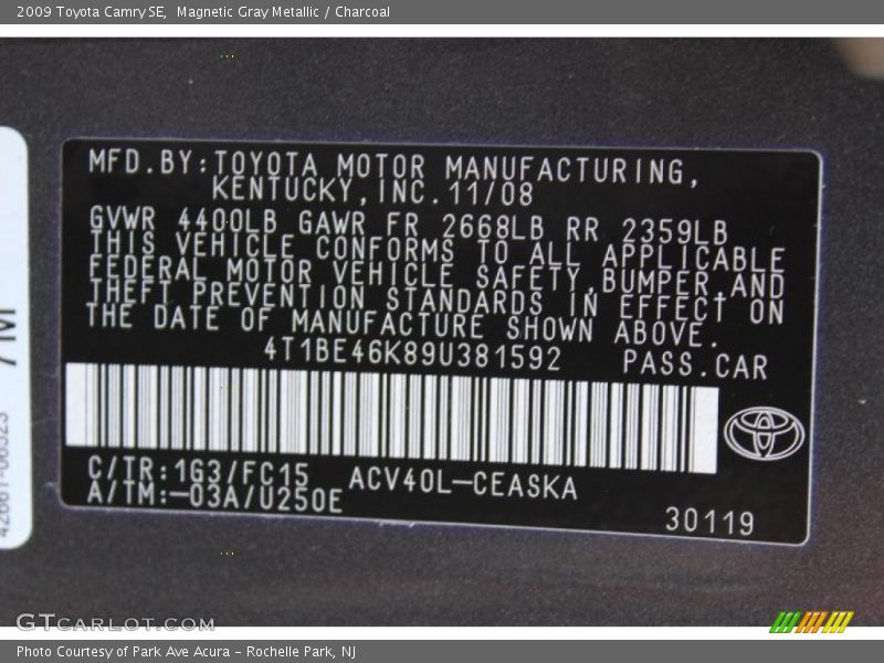 Magnetic Gray Metallic / Charcoal 2009 Toyota Camry SE