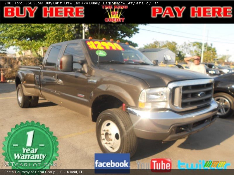 Dark Shadow Grey Metallic / Tan 2005 Ford F350 Super Duty Lariat Crew Cab 4x4 Dually