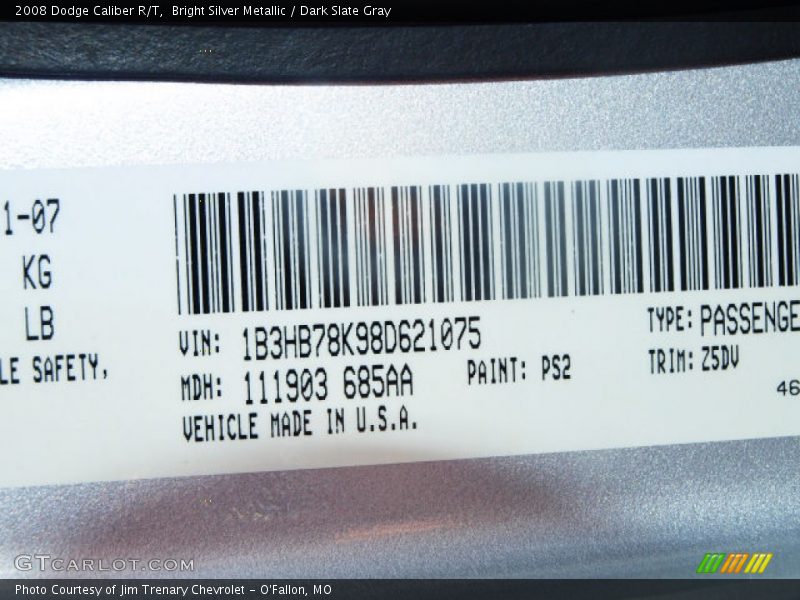 Bright Silver Metallic / Dark Slate Gray 2008 Dodge Caliber R/T