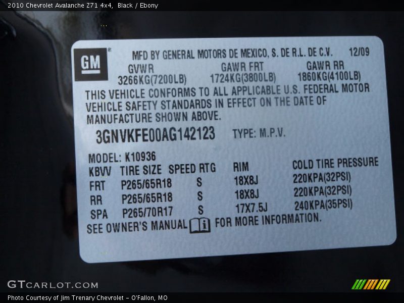 Black / Ebony 2010 Chevrolet Avalanche Z71 4x4