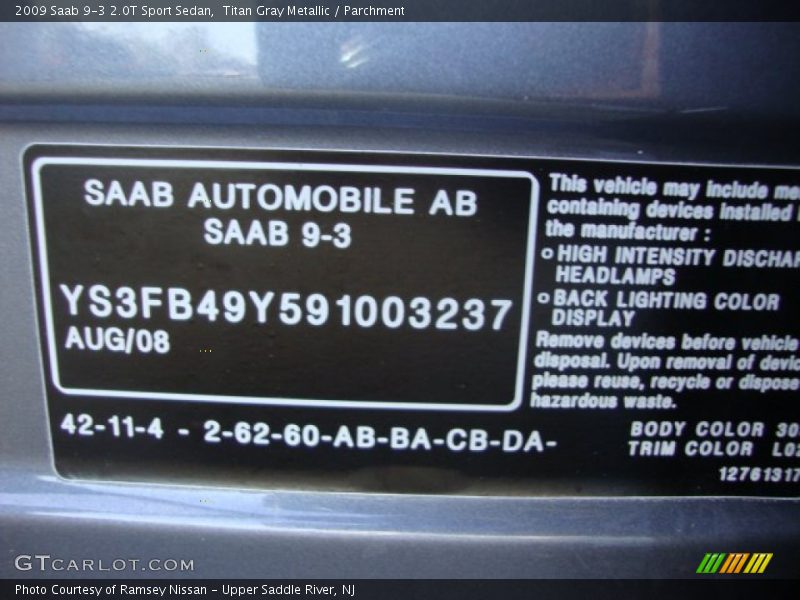 Titan Gray Metallic / Parchment 2009 Saab 9-3 2.0T Sport Sedan