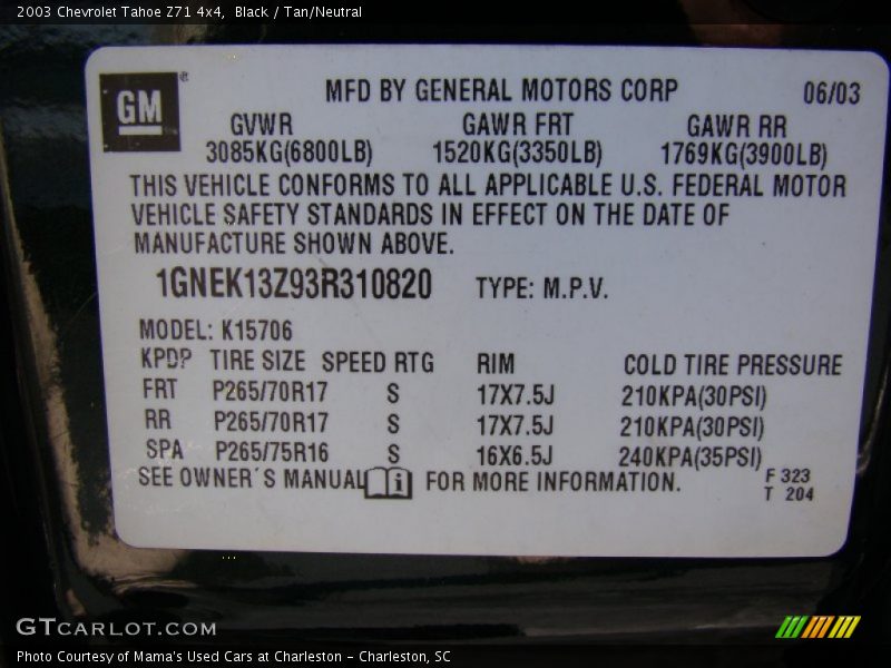 Black / Tan/Neutral 2003 Chevrolet Tahoe Z71 4x4