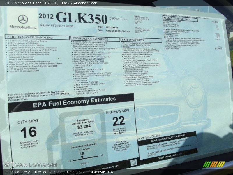 Black / Almond/Black 2012 Mercedes-Benz GLK 350