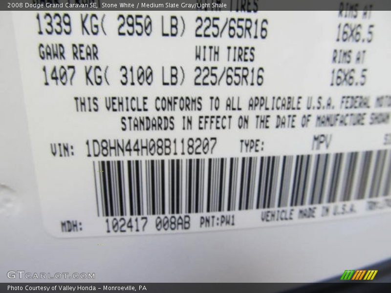 Stone White / Medium Slate Gray/Light Shale 2008 Dodge Grand Caravan SE