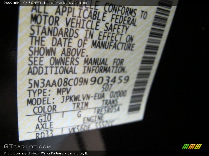 2009 QX 56 4WD Liquid Onyx Black Color Code G10