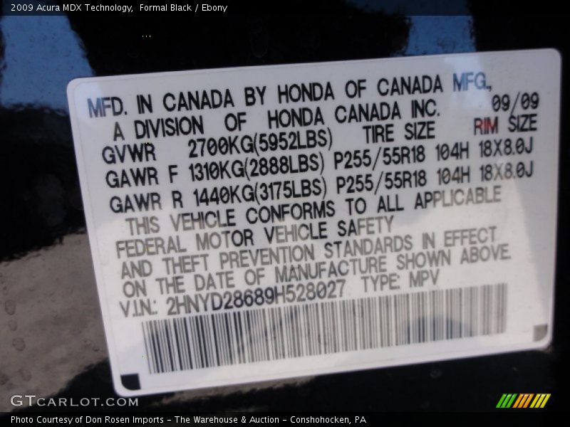 Formal Black / Ebony 2009 Acura MDX Technology