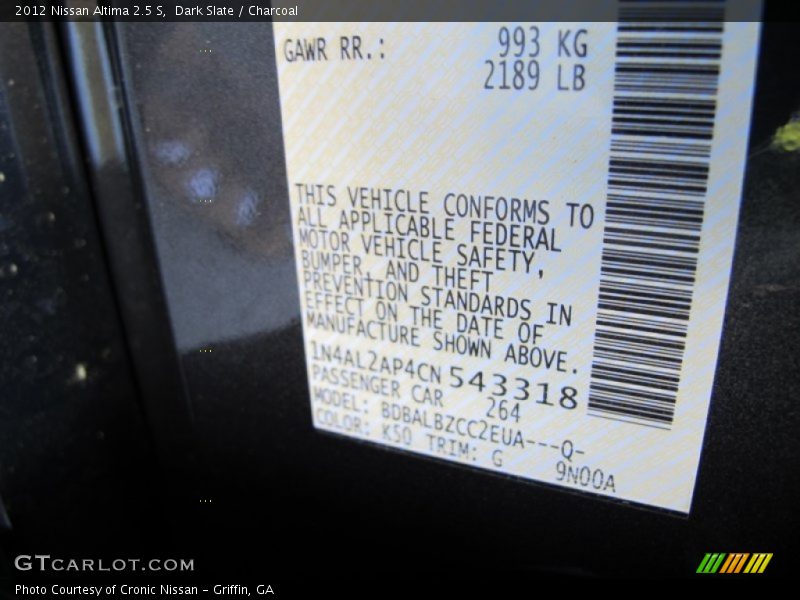 Dark Slate / Charcoal 2012 Nissan Altima 2.5 S