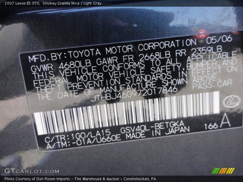 Smokey Granite Mica / Light Gray 2007 Lexus ES 350