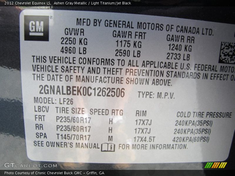 Ashen Gray Metallic / Light Titanium/Jet Black 2012 Chevrolet Equinox LS