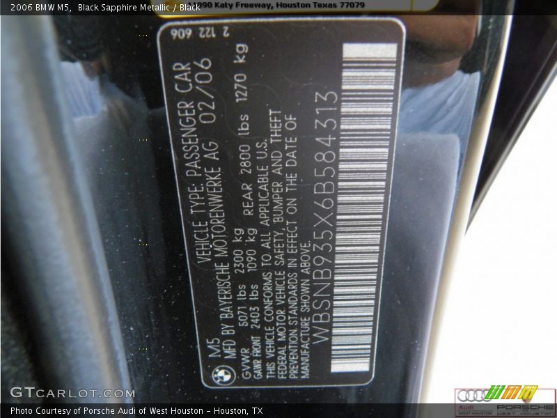 Black Sapphire Metallic / Black 2006 BMW M5