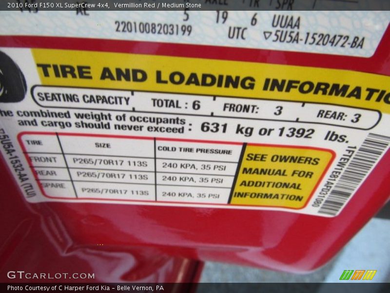 Vermillion Red / Medium Stone 2010 Ford F150 XL SuperCrew 4x4
