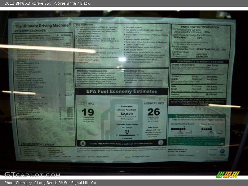 Alpine White / Black 2012 BMW X3 xDrive 35i