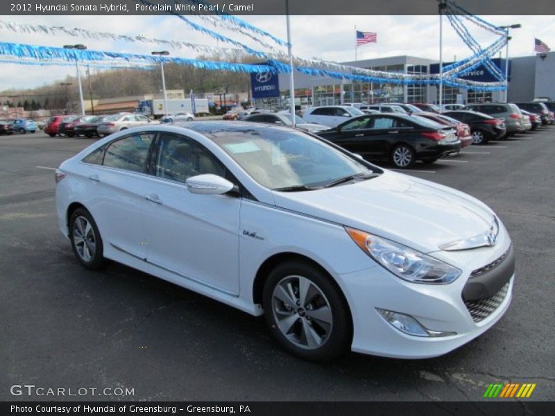 Porcelain White Pearl / Camel 2012 Hyundai Sonata Hybrid