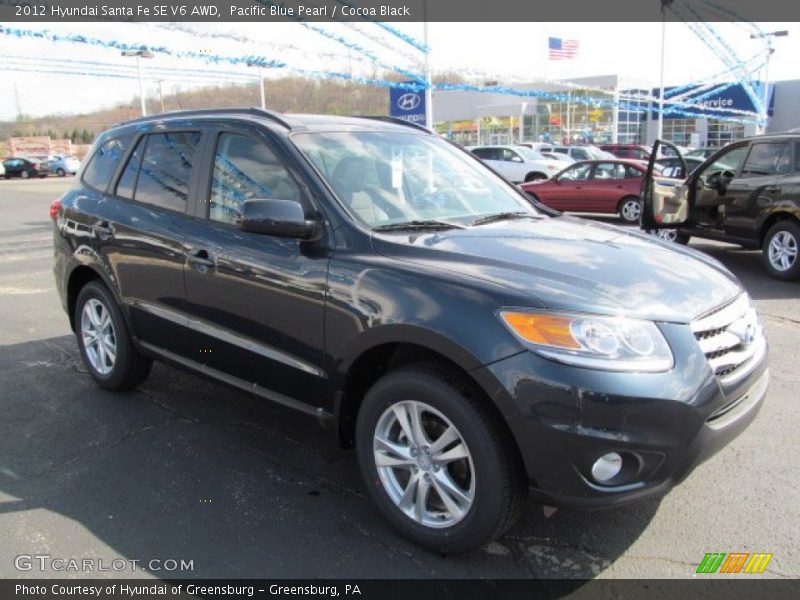 Pacific Blue Pearl / Cocoa Black 2012 Hyundai Santa Fe SE V6 AWD