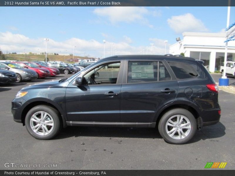 Pacific Blue Pearl / Cocoa Black 2012 Hyundai Santa Fe SE V6 AWD