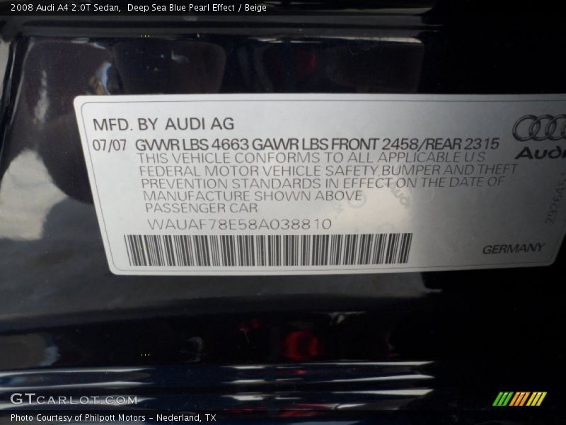 Deep Sea Blue Pearl Effect / Beige 2008 Audi A4 2.0T Sedan