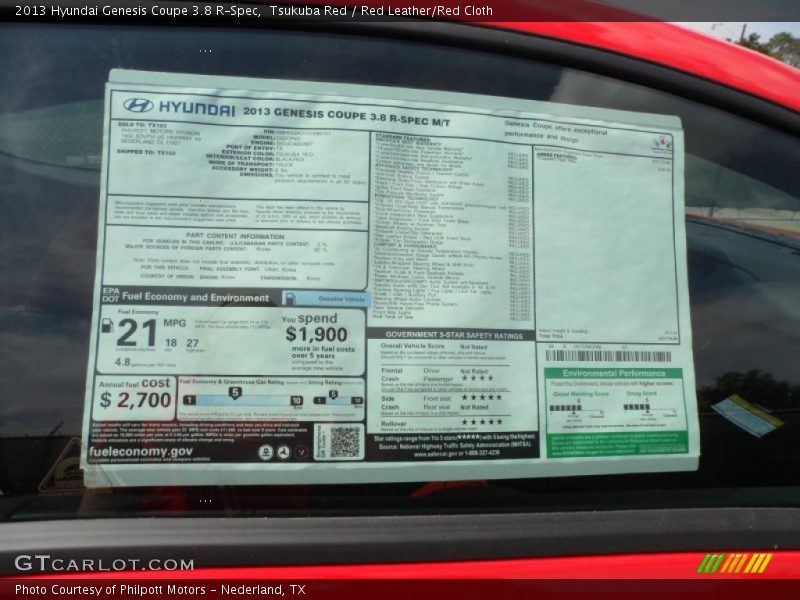  2013 Genesis Coupe 3.8 R-Spec Window Sticker