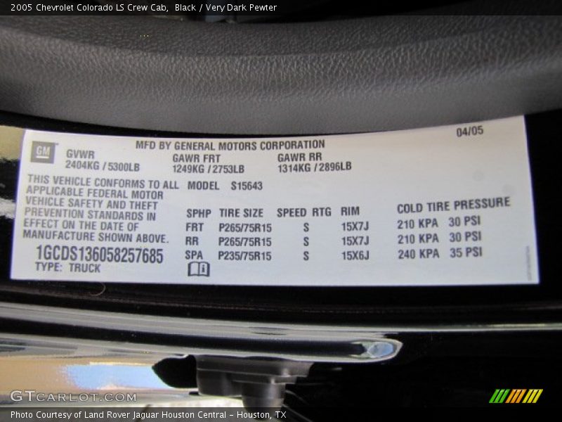 Black / Very Dark Pewter 2005 Chevrolet Colorado LS Crew Cab