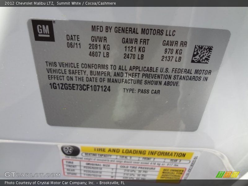 Summit White / Cocoa/Cashmere 2012 Chevrolet Malibu LTZ