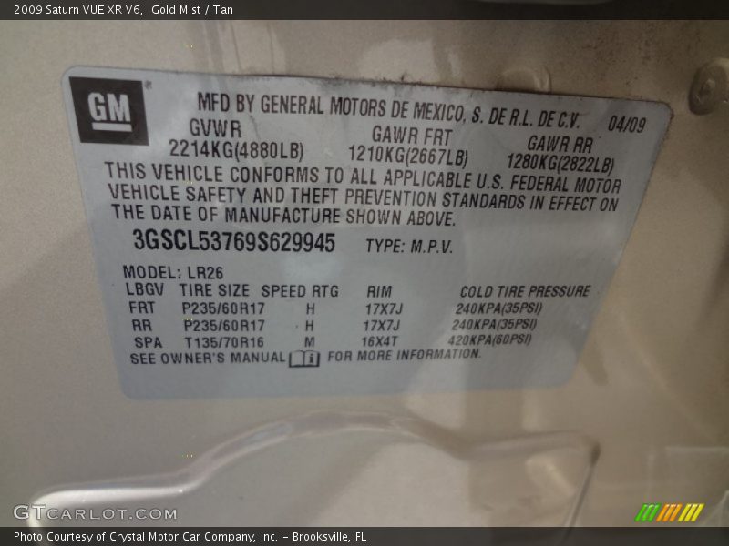 Gold Mist / Tan 2009 Saturn VUE XR V6