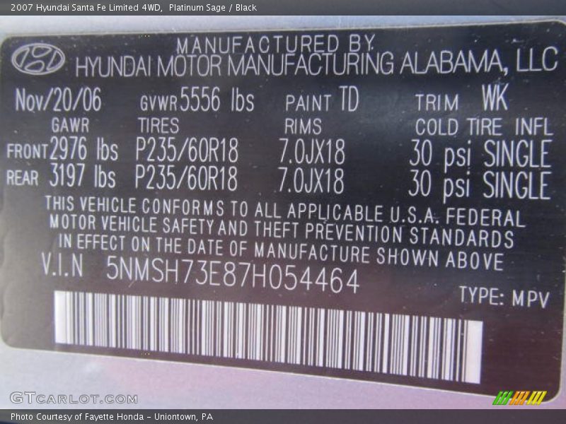 Platinum Sage / Black 2007 Hyundai Santa Fe Limited 4WD