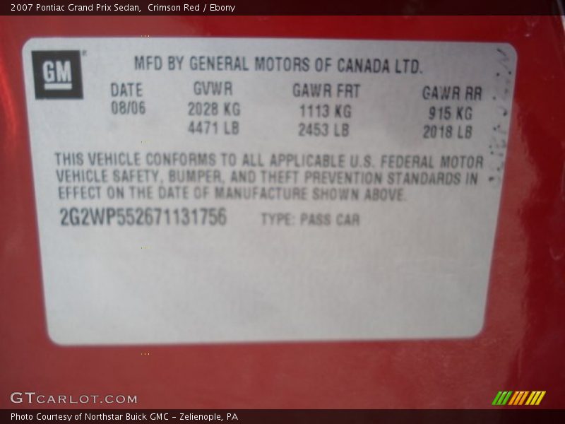 Crimson Red / Ebony 2007 Pontiac Grand Prix Sedan