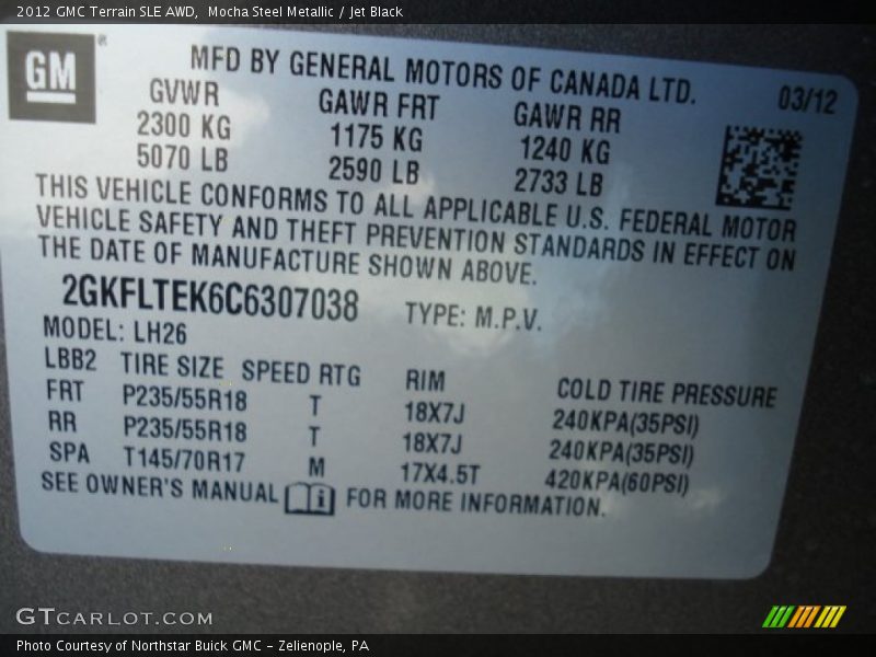 Mocha Steel Metallic / Jet Black 2012 GMC Terrain SLE AWD