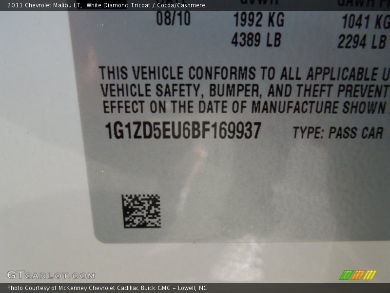 White Diamond Tricoat / Cocoa/Cashmere 2011 Chevrolet Malibu LT