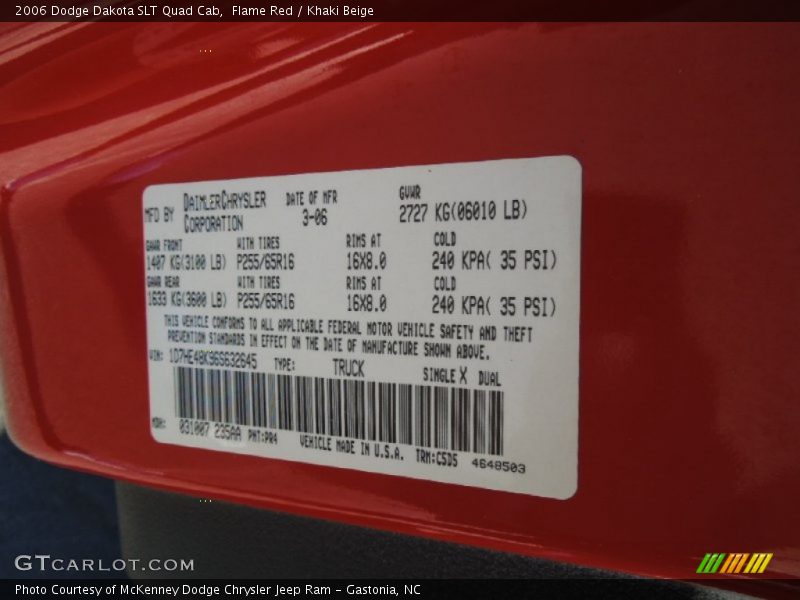 Flame Red / Khaki Beige 2006 Dodge Dakota SLT Quad Cab