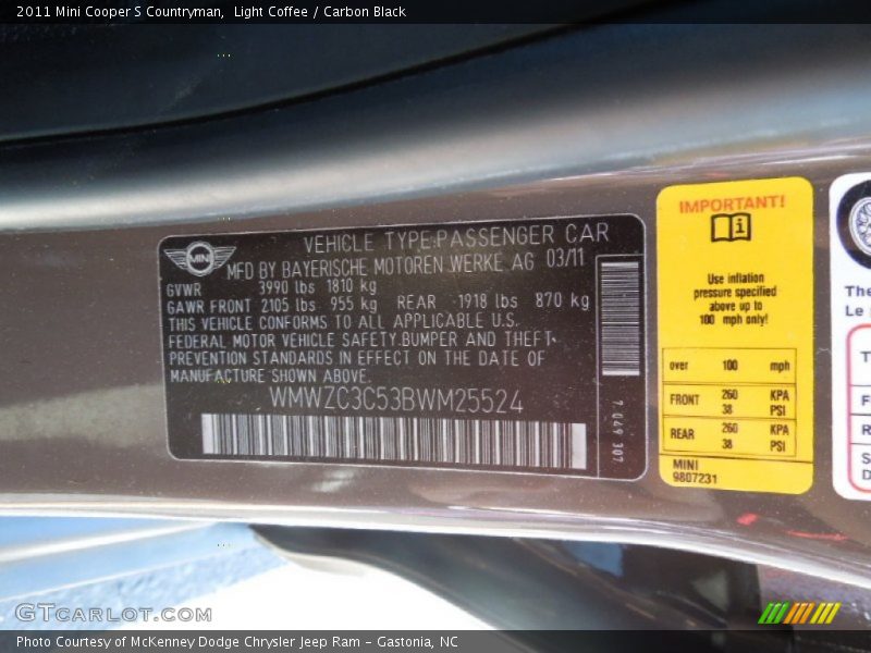 Light Coffee / Carbon Black 2011 Mini Cooper S Countryman
